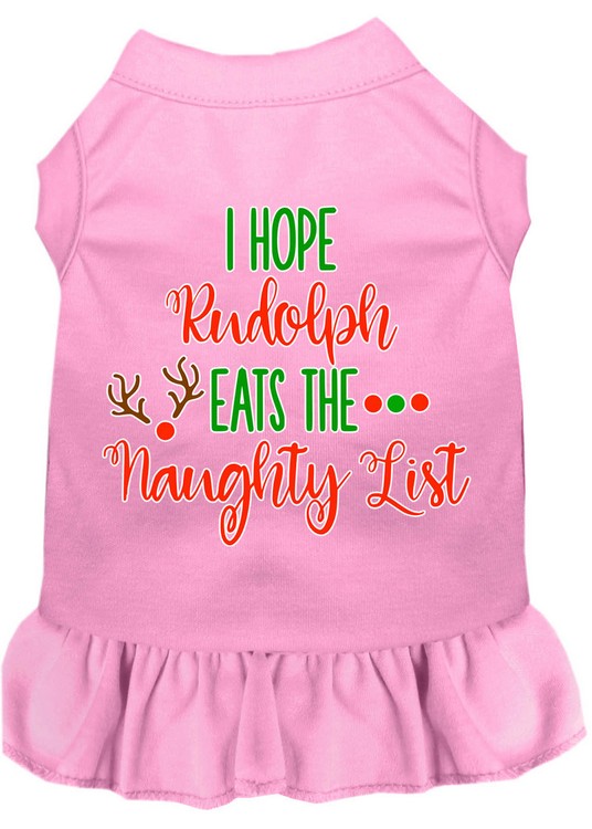 Hope Rudolph Eats Naughty List Screen Print Dog Dress Light Pink XS